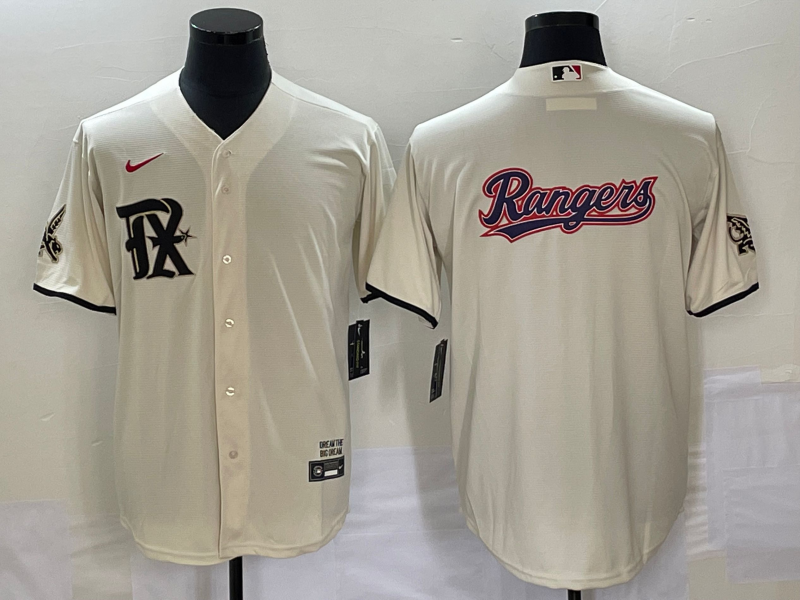Men's Texas Rangers Cream Team Big Logo 2023 City Connect Cool Base Stitched Baseball Jersey Men's Texas Rangers Cream Team Big Logo 2023 City Connect Cool Base Stitched Baseball Jersey
